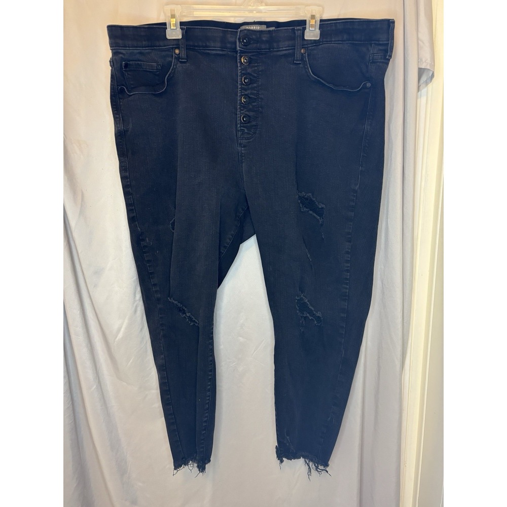 Torrid Jeans Womens Size 24S Black Sky High Skinny Distressed Stretch Button Fly